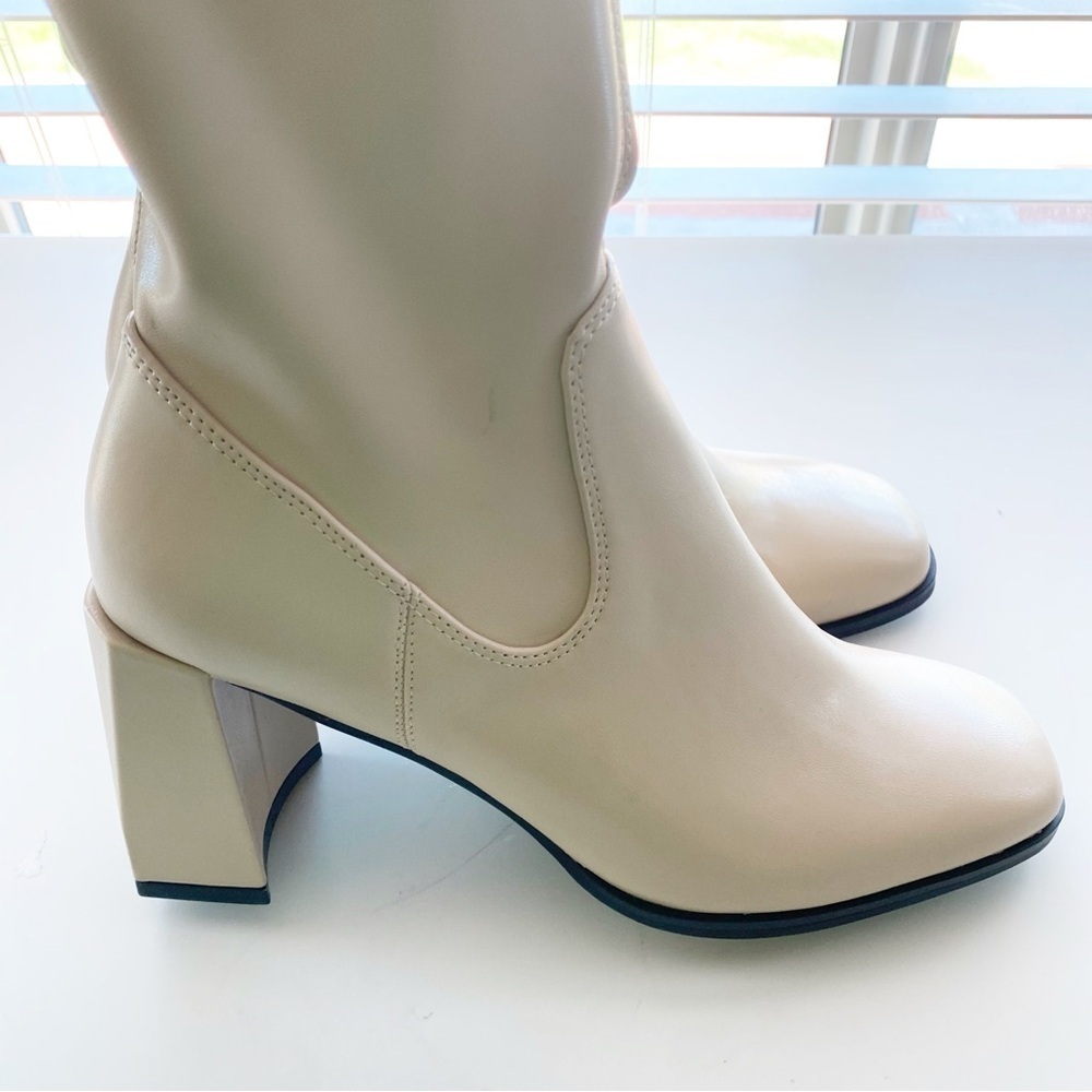OPEN EDIT Briar Over The Knee Boots Cream Vanilla NEW Square Heel - Picture 3 of 9